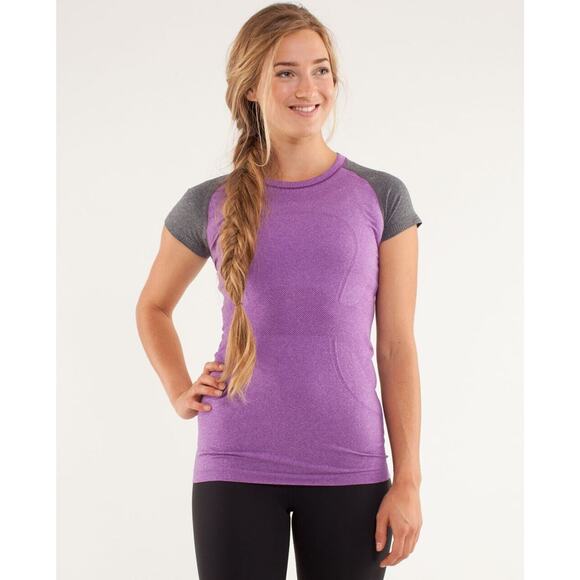 Lululemon Run Swiftly Tech Shirt Womens 4 Plum Gray Seamless Short Sleeve *READ - Picture 12 of 14
